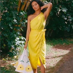 Anthropologie One Shoulder Midi Dress- Linen